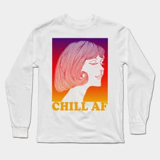 Chill AF // Original Vintage Styled Retro Girl Illustration Design Long Sleeve T-Shirt